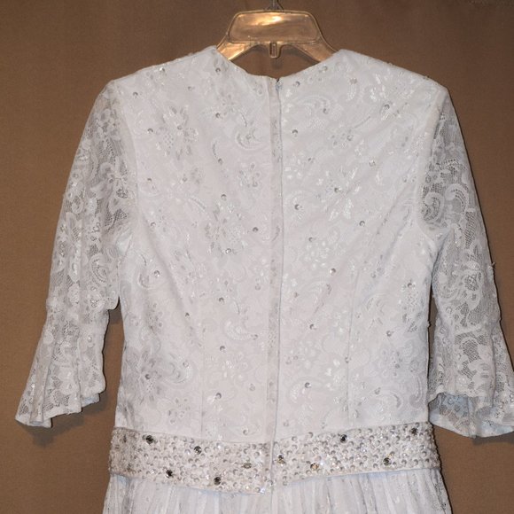 NWOT Beautiful Modest Wedding Gown with Train, White with Lace and Rhinestones - Picture 14 of 16